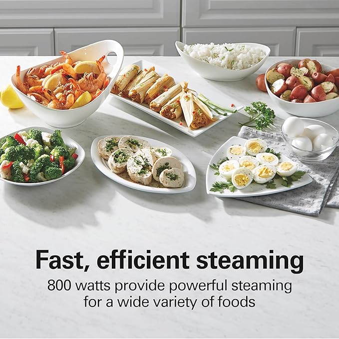 Hamilton Beach Electric Food Steamer, Rice Cooker & Egg Boiler for Quick, Fast Healthy Cooking with Stackable Three-Tier Bowls for Vegetables and Seafood, 9.5 Quarts, Black (37430)