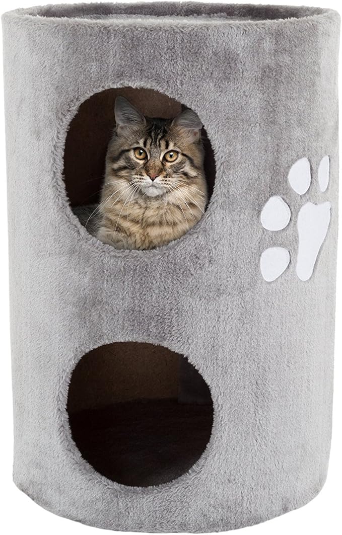 4-Tier Round Cat Tower - Large Cat Condo, Napping Perch, and 4 Sisal Rope Scratching Posts - Cat Tree for Indoor Cats by PETMAKER (Gray)