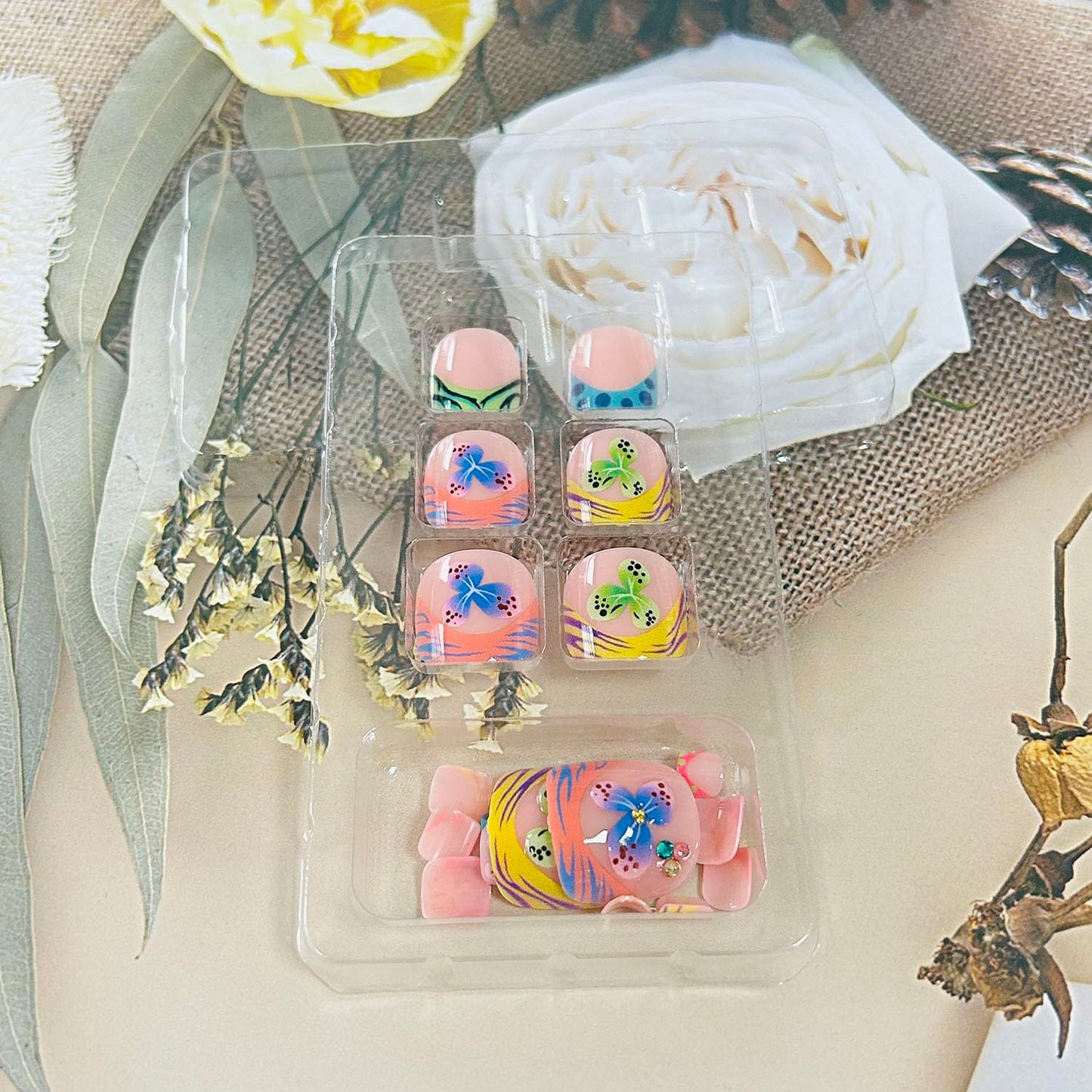 FIEONCIY Press on Toenails with Designs Acrylic Fake Nails for Toe Artificial False Nails with Charms Press on Toe Nails for Spring Summer Stick on Toenails for Women Girls(WSJ2545)