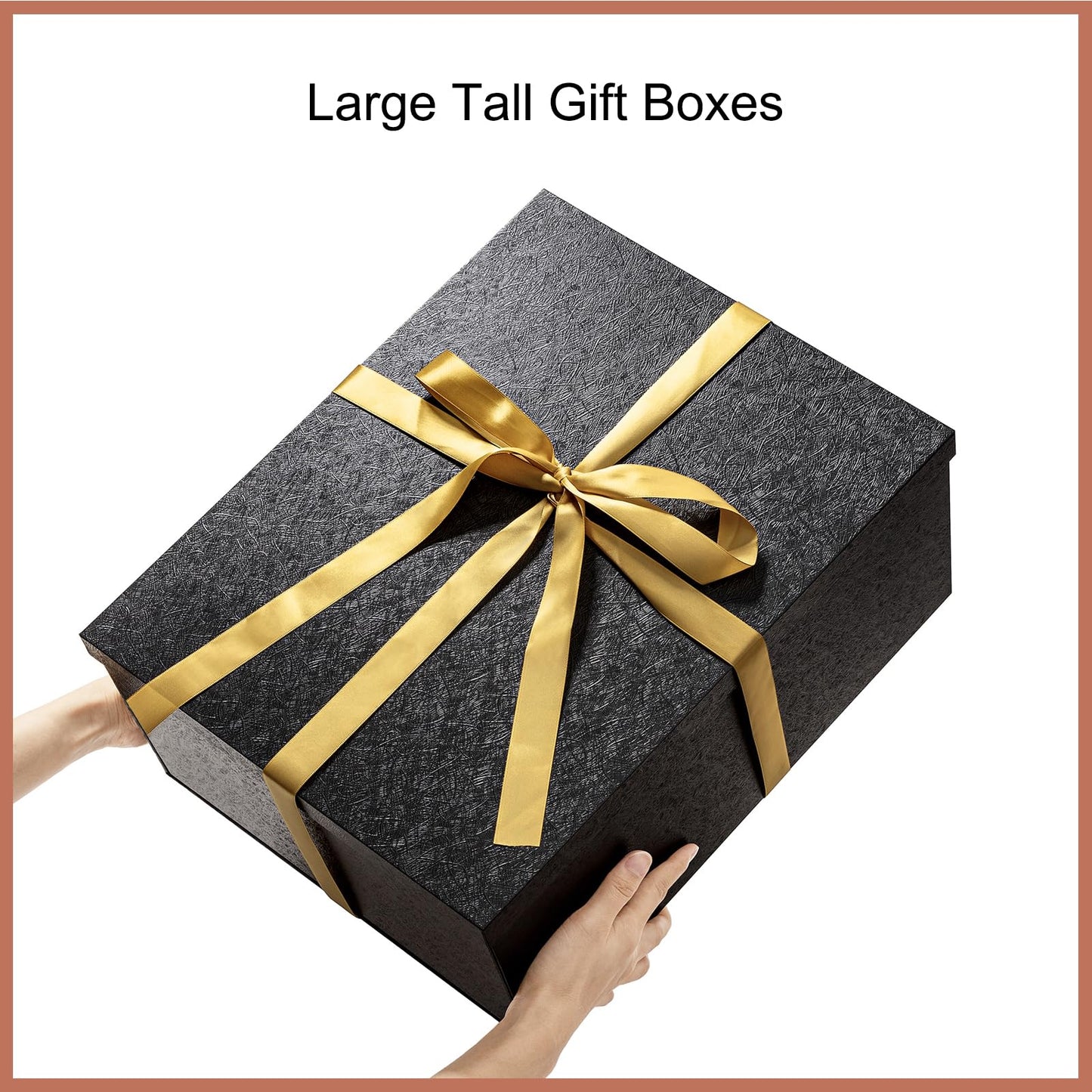 Mefleet 16x12x8 Inches Large Gift Box with Lid for Presents Big Deep Black Gift Boxes 1 Pack for Christmas, Birthday, Valentine's Day,Mother's Day Presents - Contains Crinkle Paper,Ribbon and Card