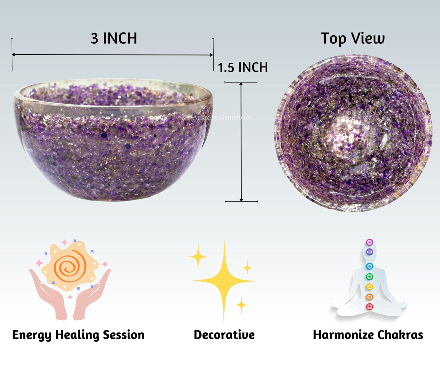 Amazing Gemstone Amethyst Orgonite Orgone Crystal Gemstone Bowl - 3" Orgonite Amethyst Crystal Bowl for Meditation, Crystals and Healing Stones Gift and Protection