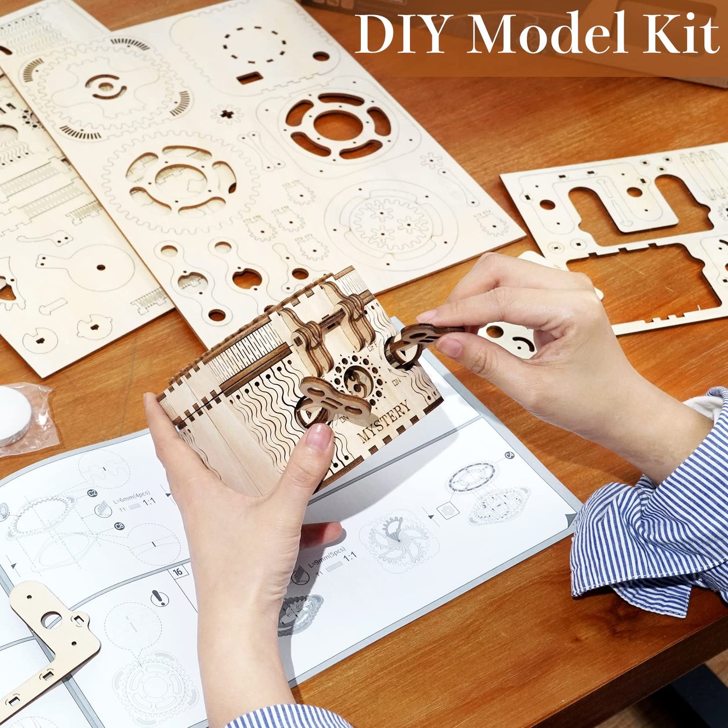 Rowood 3D Puzzles for Adults, Wooden Mechanical Gear Model Kits for Age 14+ - Treasure Box