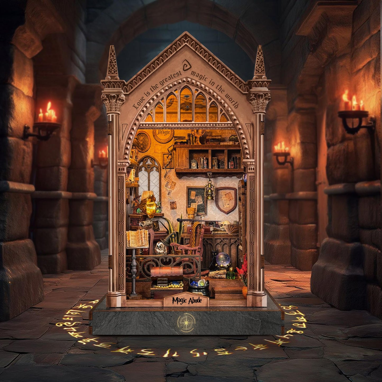 LoreNook Magic Abode Book Nook Kit for Adults - DIY Miniature House Kit with LED Lights, Bookshelf Decor, Nook Tales, Creative Gift for Book Lovers & Craft Enthusiasts