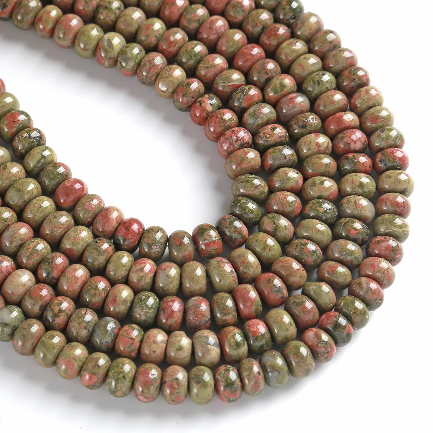 5x8mm 76pcs Natural Stone Unakite Rondelle Spacer Loose Beads Abacus Disk Stone Round Loose Gemstone Beads for Jewelry Making DIY Bracelet Necklace