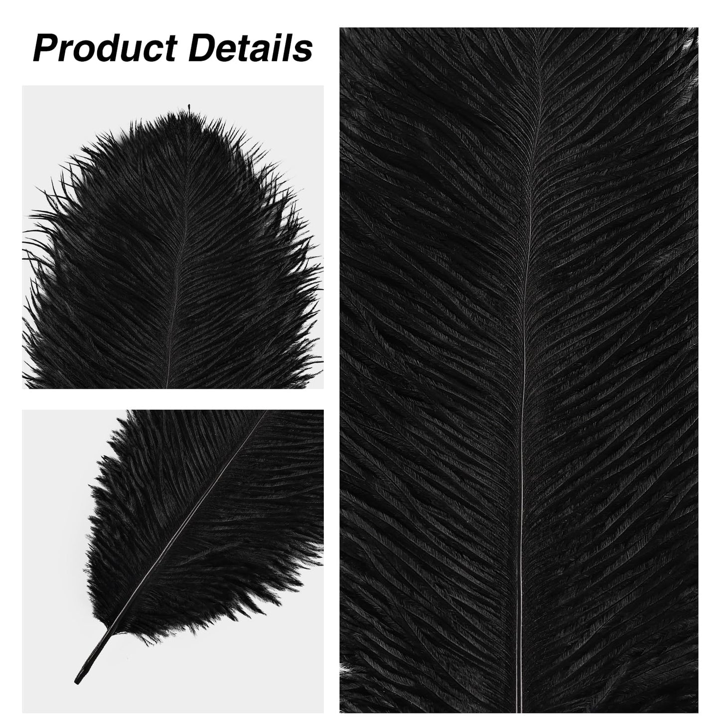 THARAHT Ostrich Feathers 90pcs Large Natural Bulk for Vase Crafts Wedding Party Centerpieces Christmas Tree Decoration Feathers,Black