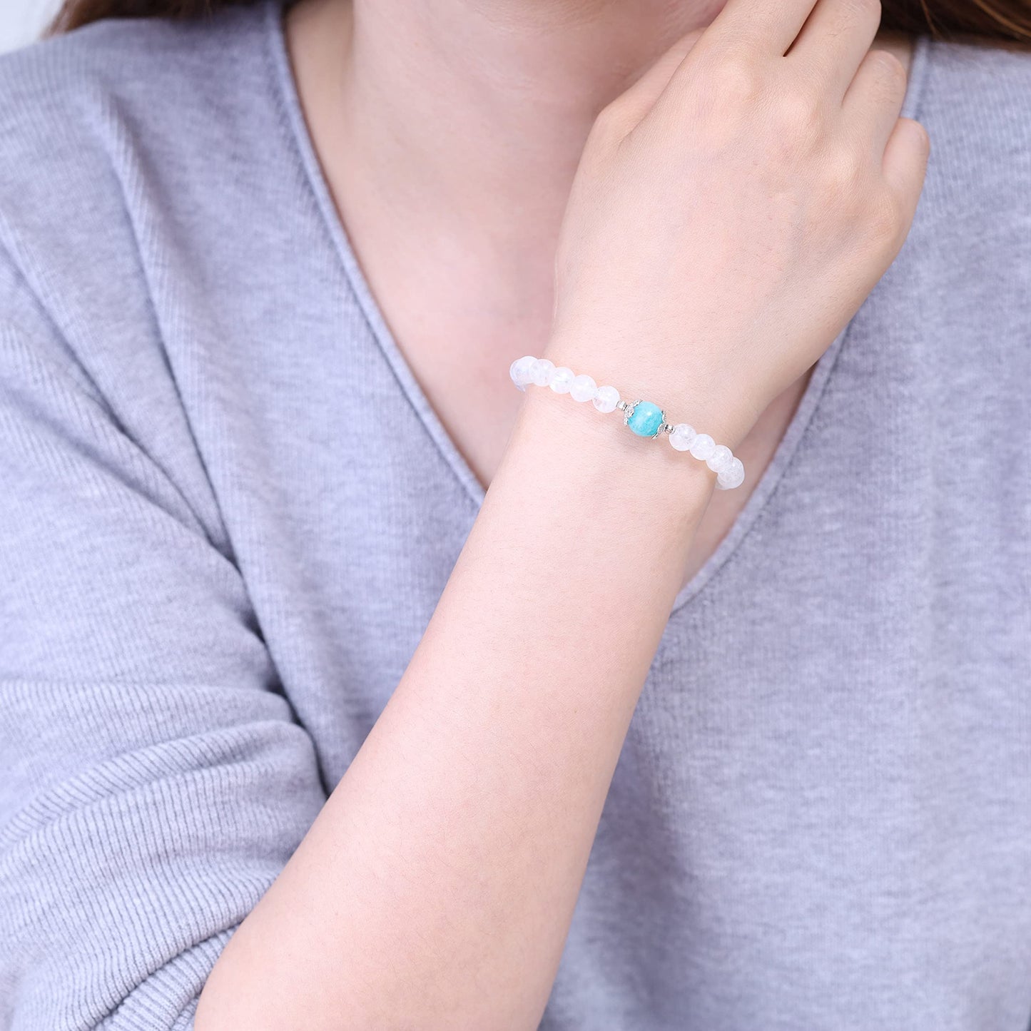 COAI Women's Birthstone Bracelet Amazonite Moonstone Bracelet Crystal Bracelet for Women