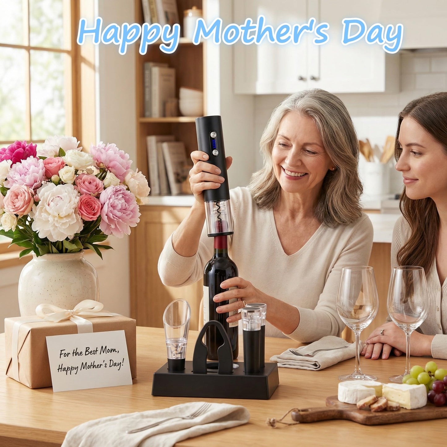 Electric Opener Set With Base, Accessories Including Rechargeable Corkscrew, Aerator, Stoppers and Foil Cutter - Perfect Gifts for Wine Lovers