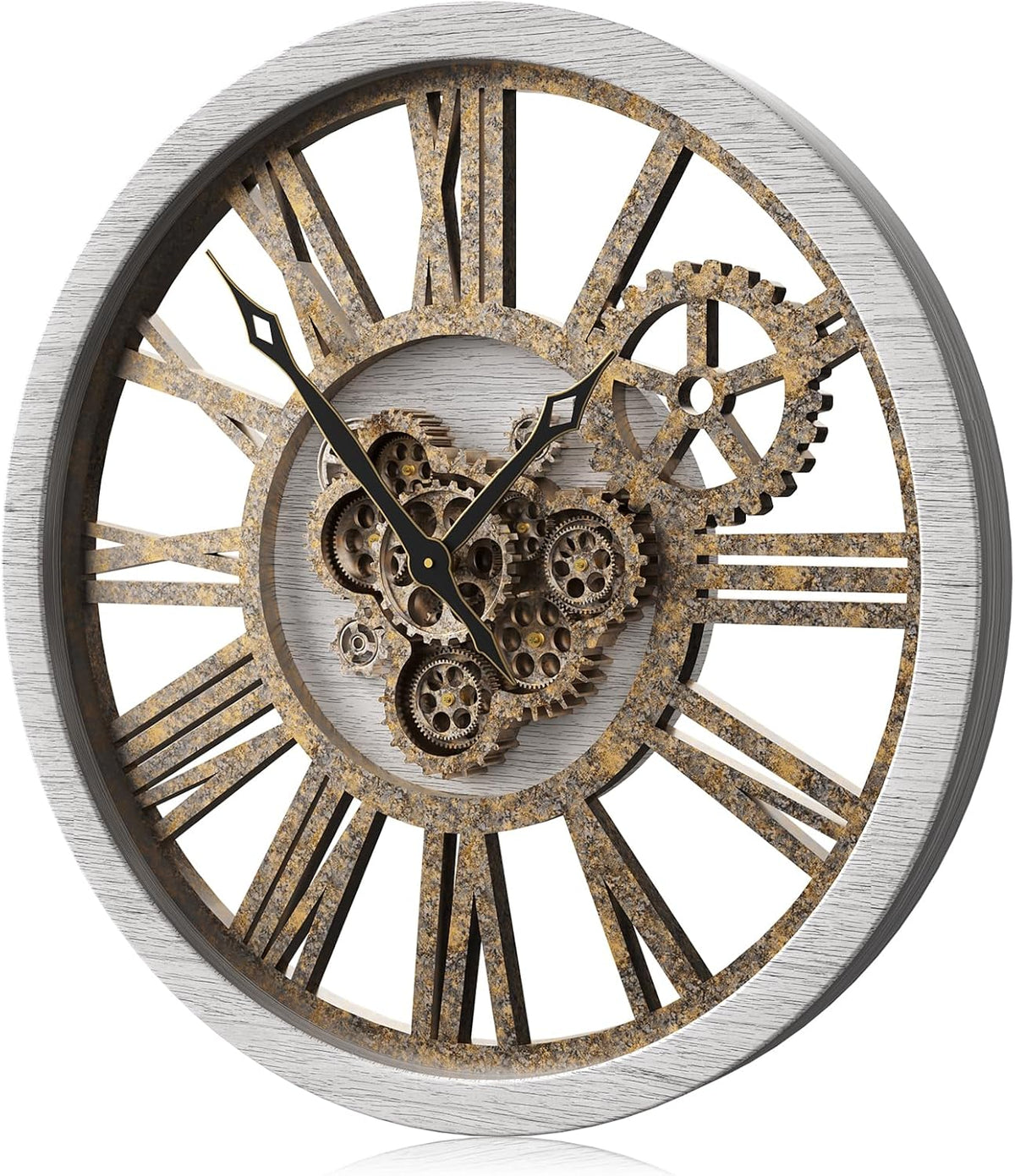 The B-Style Large Wall Clock 24 inch Moving Gear Wall Clock Oversized Vintage Farmhouse Wall Clocks for Living Room Decor Rustic Industrial Wood Clock (Silver Gray, 36 inch/90cm)