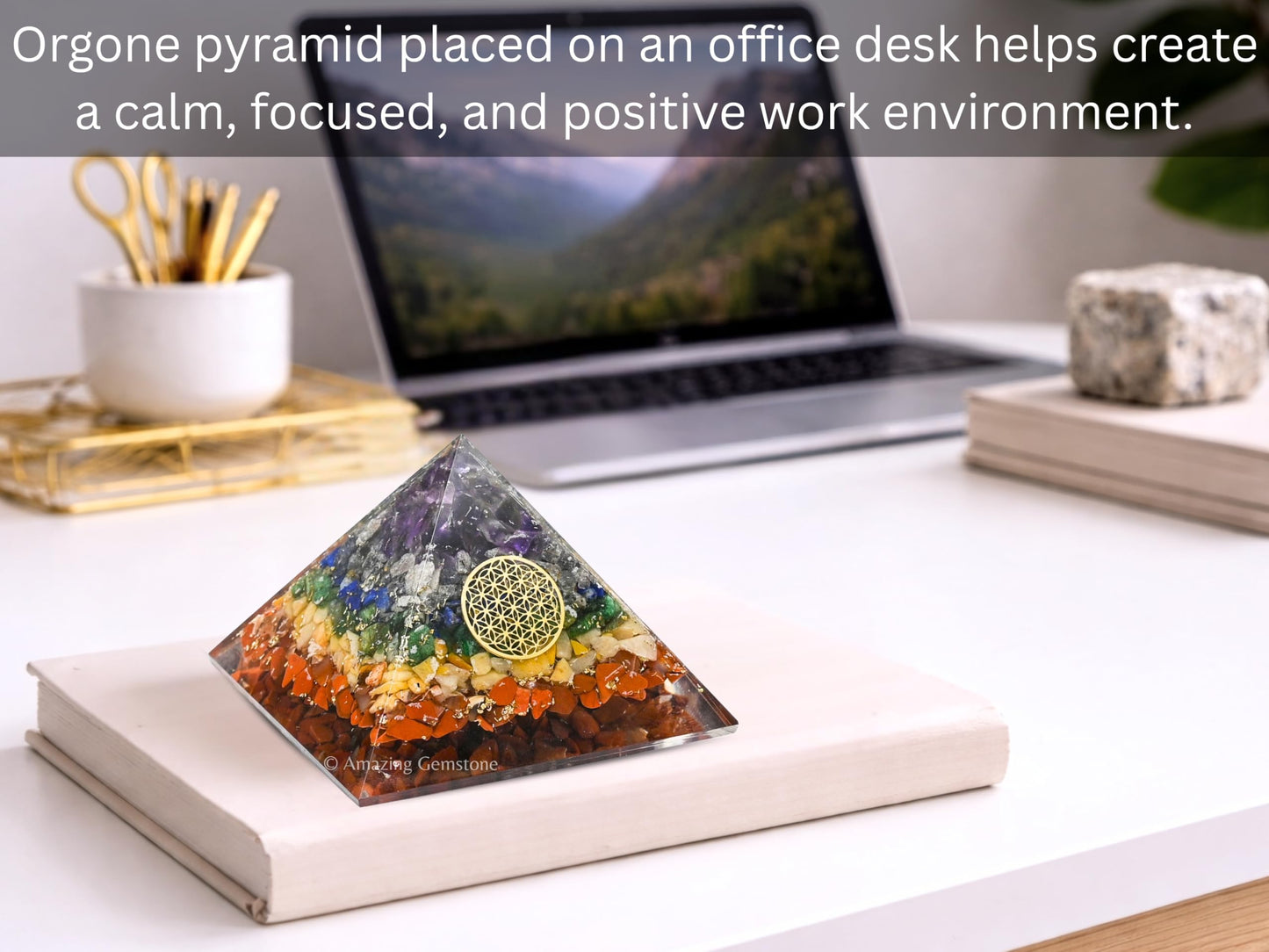 Amazing Gemstone Large Orgone Pyramid | Natural Chakra Pyramid Crystal | Flower of Life Orgonite Pyramid | Organ Pyramids Positive Energy Healing