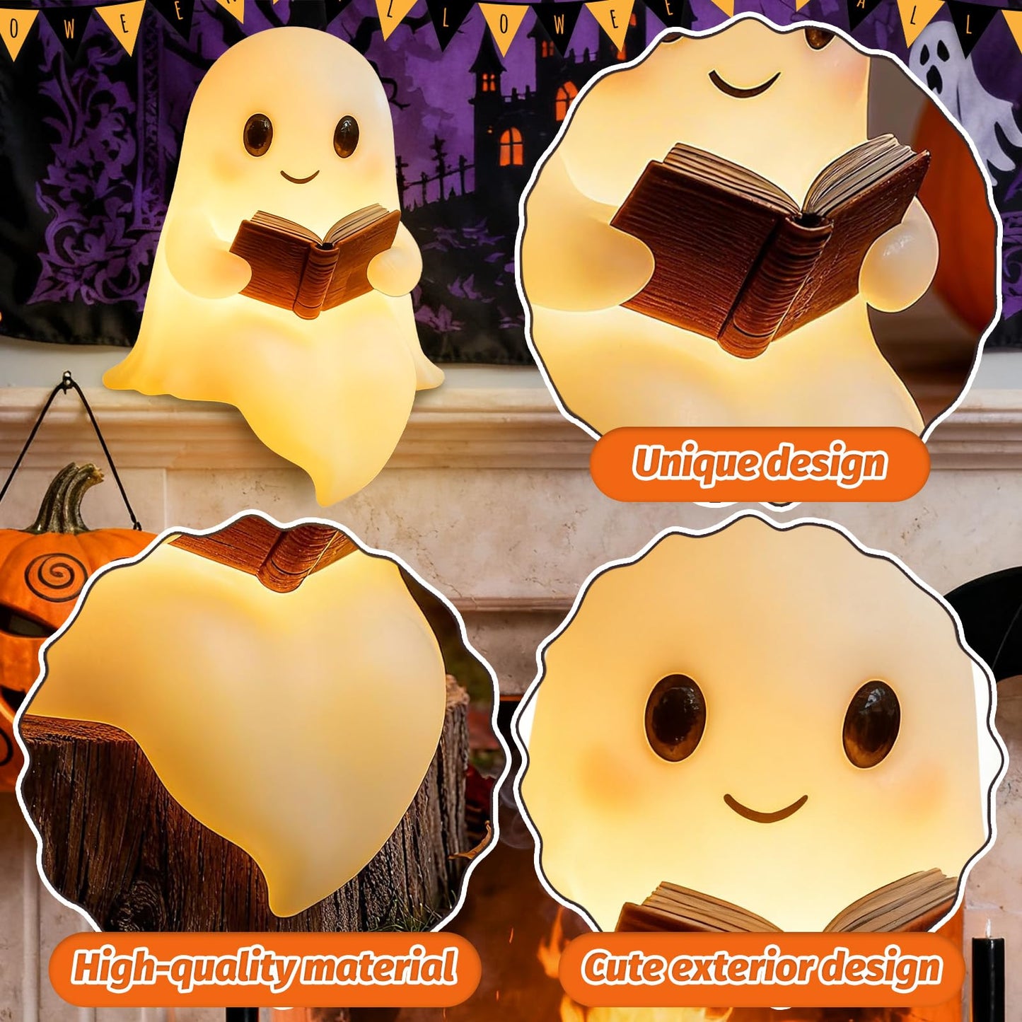 YYPLIAN 3D Resin Halloween Ghost Night Light, Ghost Warm Lighted Indoor Figurine Lamps for Bedroom Study Room Funny Christmas Indoor LED Nightlight (Cute Ghost Light, 8")