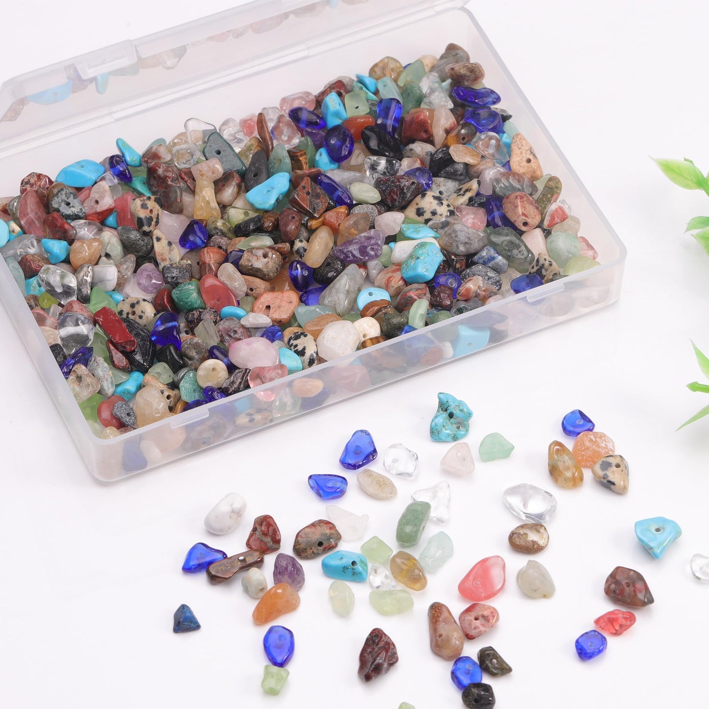 Youngbling Natural Chip Stone Beads 450 Pcs 5-8mm Healing Crystal Irregular Gemstone Drilled Lose Rocks Multicolor Beads Bulk for Bracelet Jewelry Making