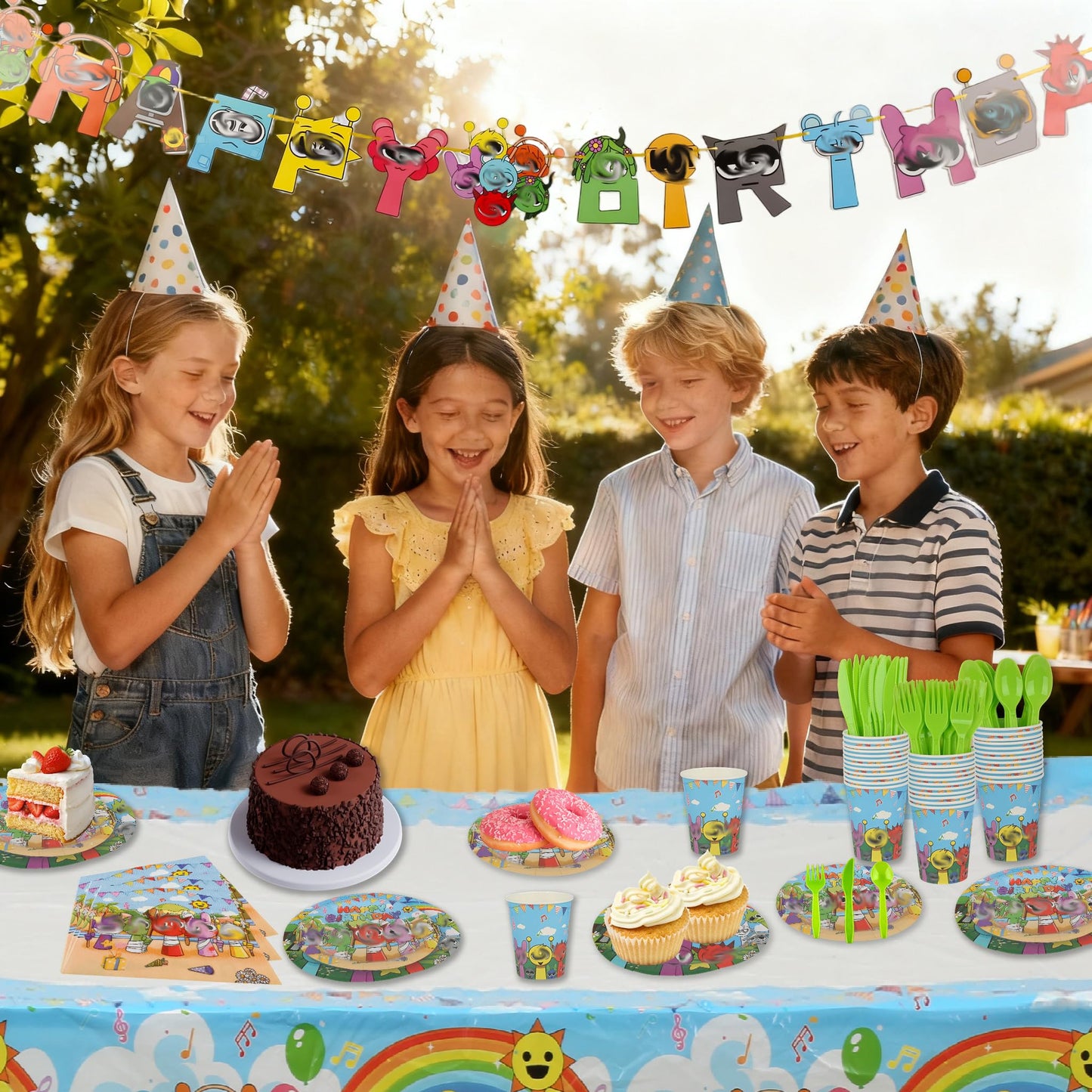 DUMBI 229 PCS Birthday Party Supplies Set – Complete Birthday Decorations with Balloons, Banner, Tablecloth, Cake Toppers, Stickers & Backdrop – Fun Decorations for Kids & Fans