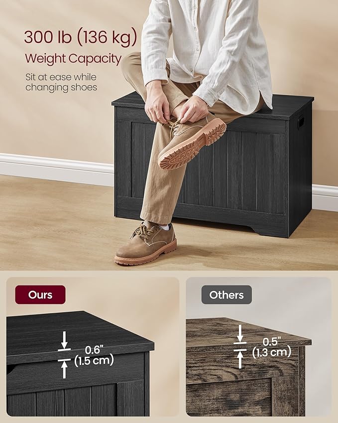 VASAGLE Storage Chest, 29.9 Inches Width Storage Bench, Entryway Bench with 2 Safety Hinges, Shoe Bench, Farmhouse Style, for Entryway, Bedroom, Living Room, Charcoal Gray ULHS011B02