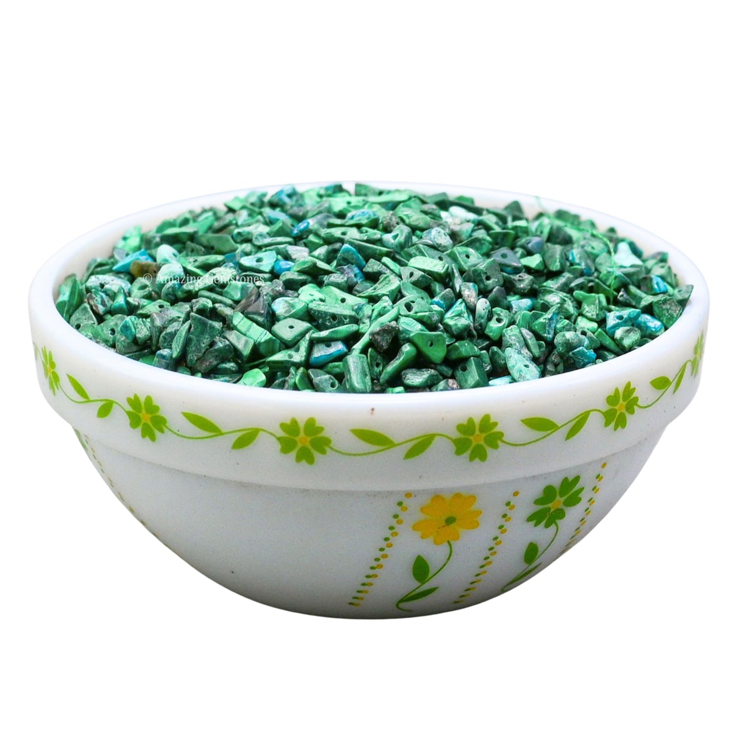 Malachite Pre Drilled Crystal Crushed Chips Beads for Bracelets Making, DIY Handmade Natural Healing Crystals (25 Inch Strand)