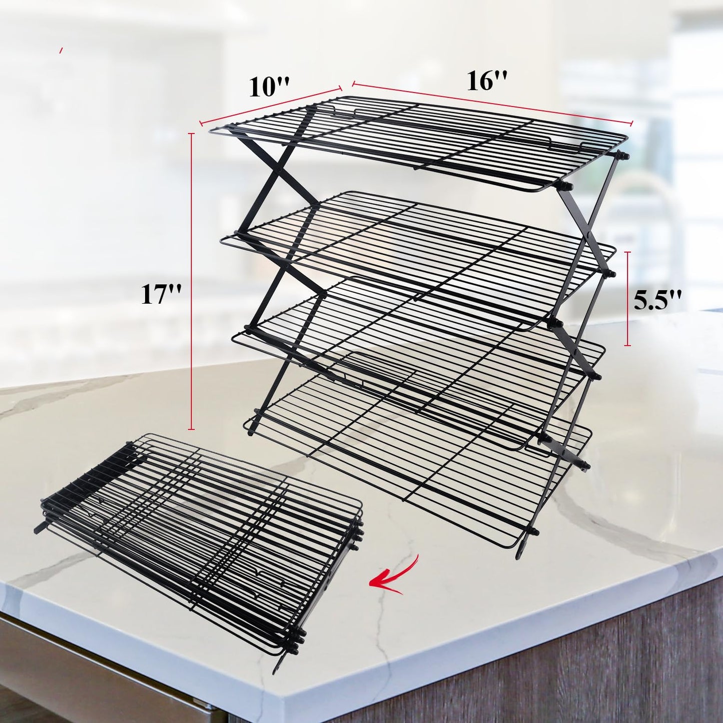 4-Tier Collapsible Cooling Rack For Baking - Expandable & Foldable Cookie Cooling Wire Rack - Baking Rack - Foldable Cooling Rack For Baking Supplies - Premium Quality & Sturdy Legs
