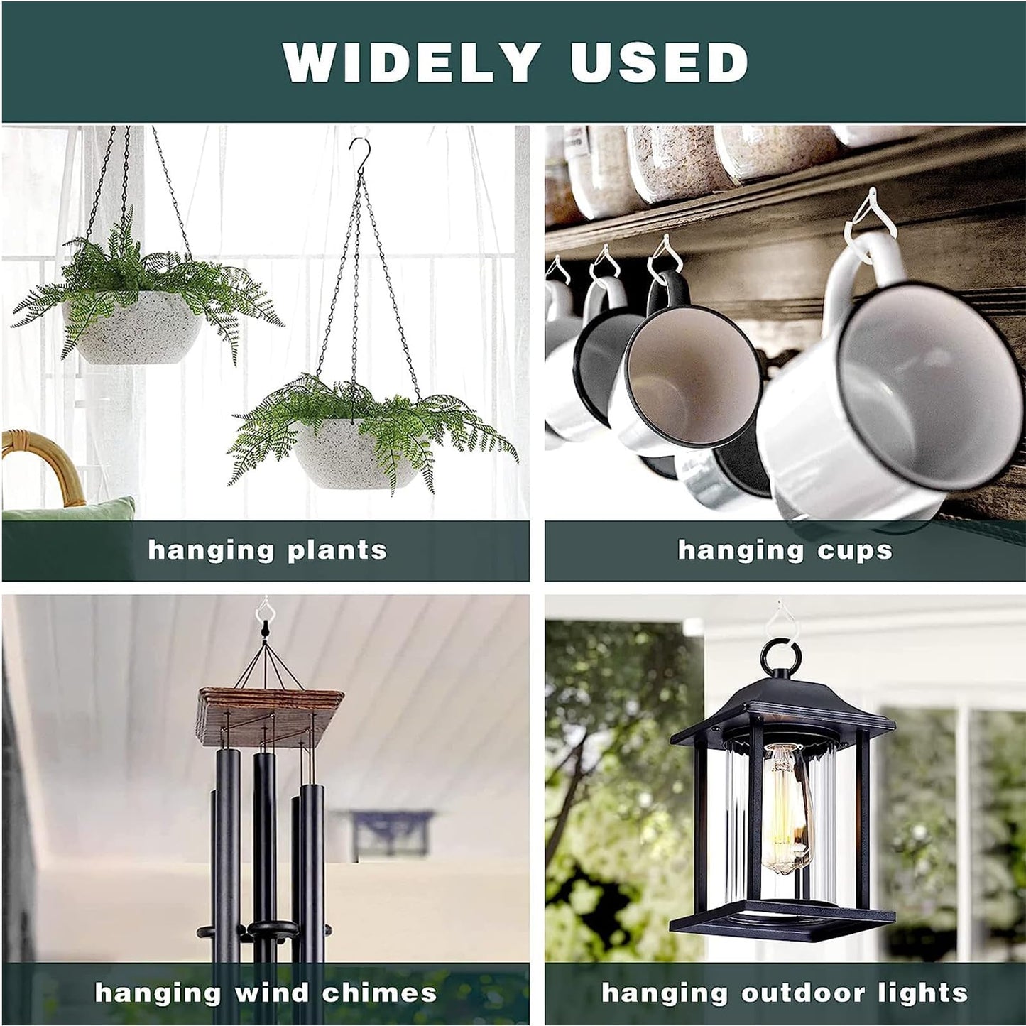 Ticway 30 Pcs Outdoor Hooks for String Lights,Screw Hooks for Hanging Plants,Ceiling Hooks with Safety Buckle,Square Hanger for Wind Chimes,Bird Feeder,Lanterns,Christmas Decorations (White)