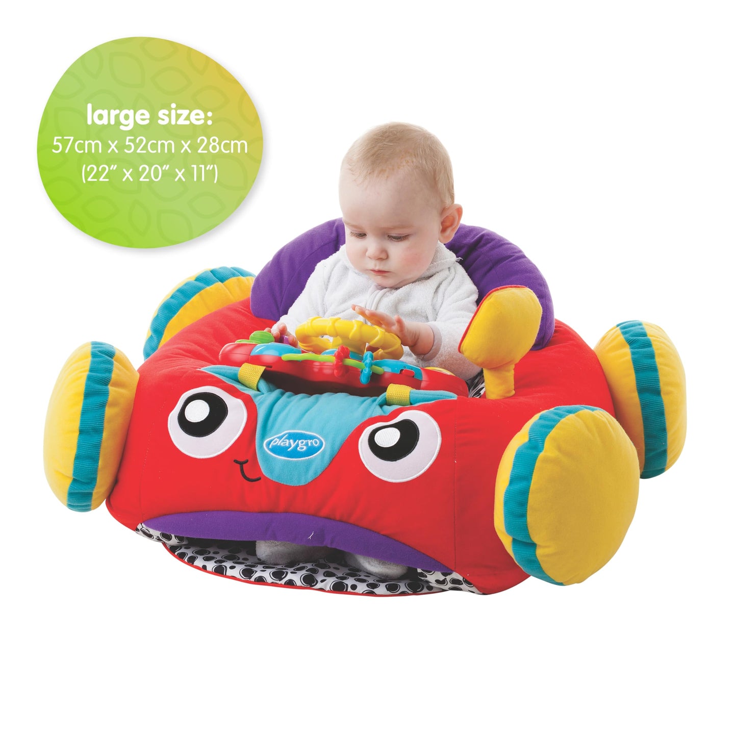 Playgro Music and Lights Comfy Car for Babies 6+ Months - Interactive Toddler Ride-On Toy for Imaginative Adventures - Detachable Dashboard, Storage Pouch, & Safe Play Space