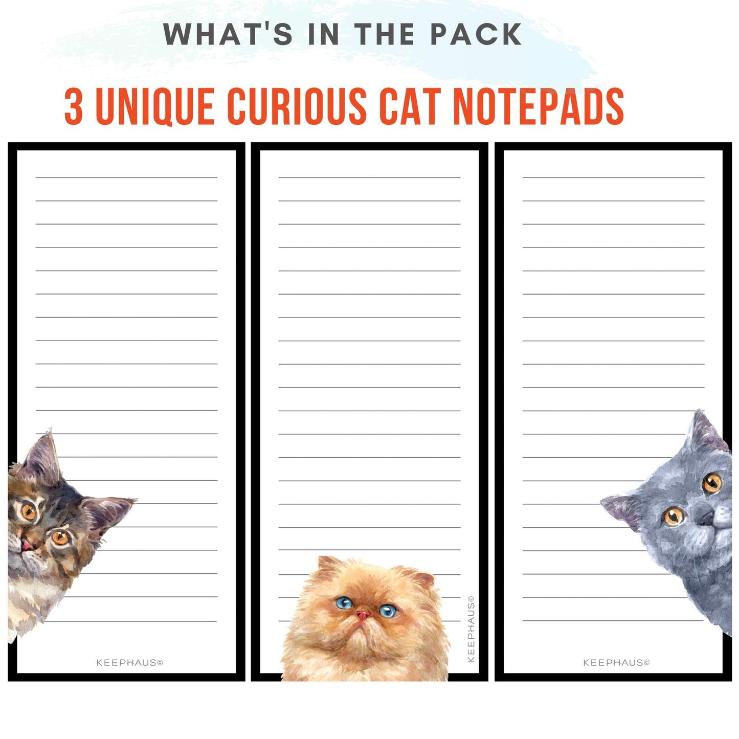 Curious Cats Magnetic To Do List Notepads (3 Pack); Grocery Shopping List Magnet Pad for Fridge; Magnetic Paper Pad for Reminders, Memo Pad and Scratch Pad; Cute Cat Designs | 50 Sheets per Note Pad