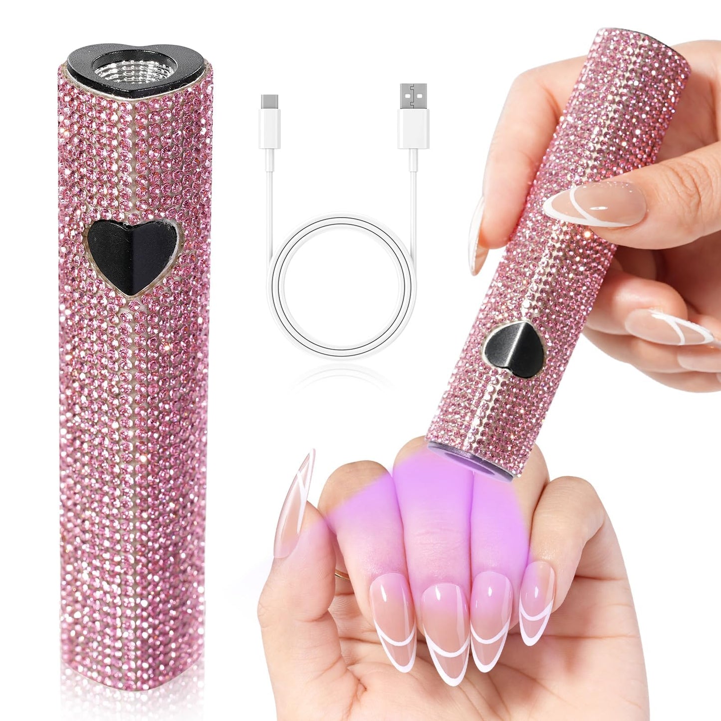 CHRISTINE SHELLY UV Light for Gel Nails, Handheld UV Nail Lamp, Portable LED Nail Lamp, Mini Nail Dryer, USB Nail Light for Fast Curing, Pink