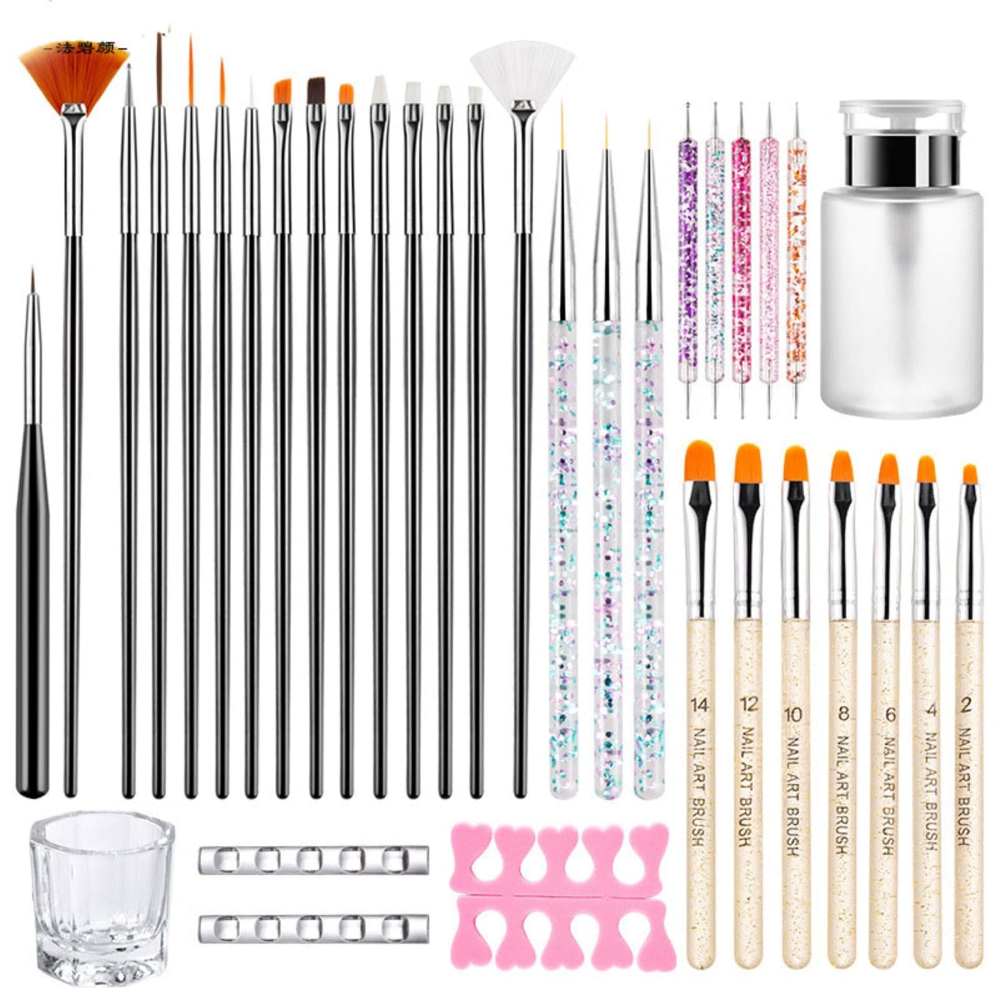 UNI-RHYTHM Nail Art Tools Kit, 8kinds of nail art brush Set with Hand Tools and Accessories for Manicure, 36pcs in total(RHYTHM-0024C)
