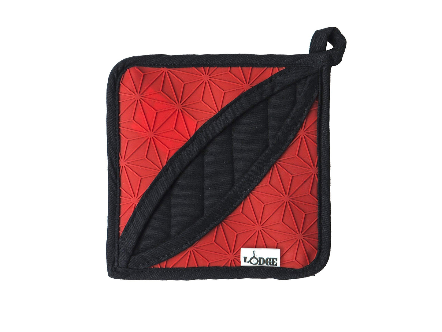 Lodge 6.5 Inch 2 in 1 Silicone and Fabric Trivet/Potholder - Dishwasher Safe Trivet Designed for Universal Use - Reusable Heat Protection up to 450° - Red and Black