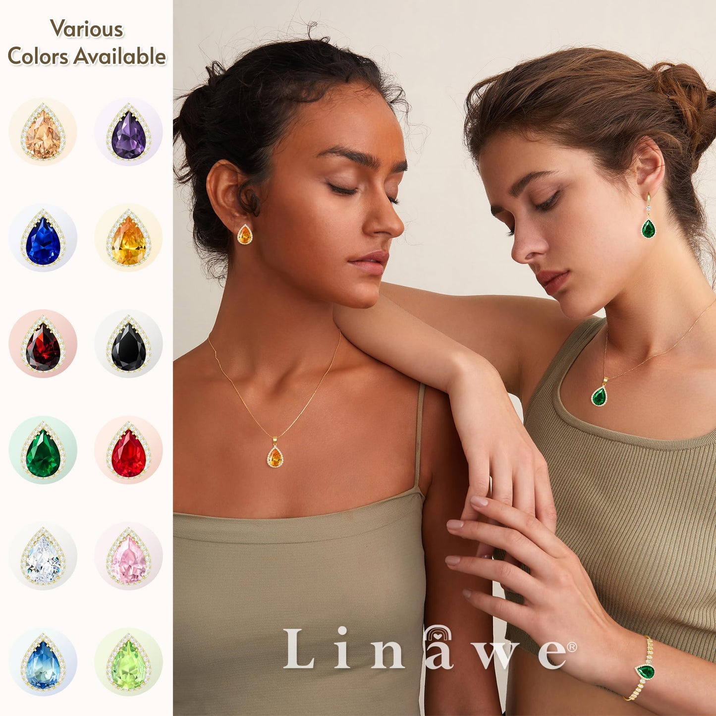 Linawe Yellow Citrine Stud Earrings, Gold Hypoallergenic Statement Imitation Diamond Wedding Earrings Studs, Orange Cubic Zirconia Teardrop Rhinestone Crystal Piercing Earrings Set