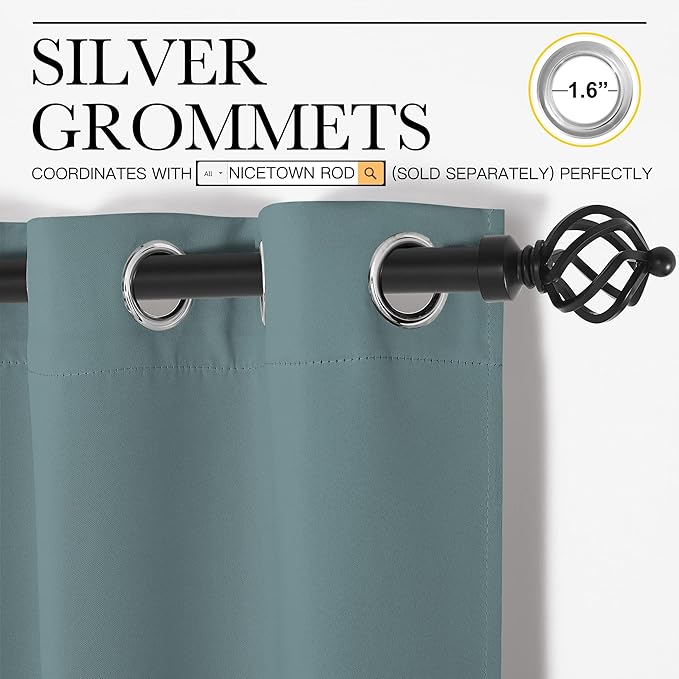 NICETOWN Modern Blackout Curtains Noise Reducing, Thermal Insulated and Privacy Room Darkening Drape Panels for Boy's Guest Room Door Window (Greyish Blue, 2 Panels, W55 x L90 -Inch)