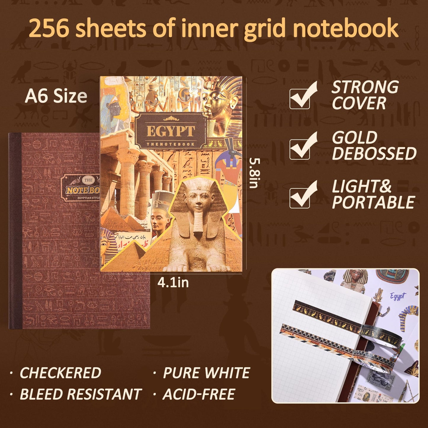 Scrapbooking Supplies Kit, Egyptian Vintage Aesthetic Scrapbook Kit for Bullet Junk Journal, Ancient Egypt DIY Journaling Supplies with Hieroglyph, Pharaoh, Pyramid, Unique Gift for Teens & Women