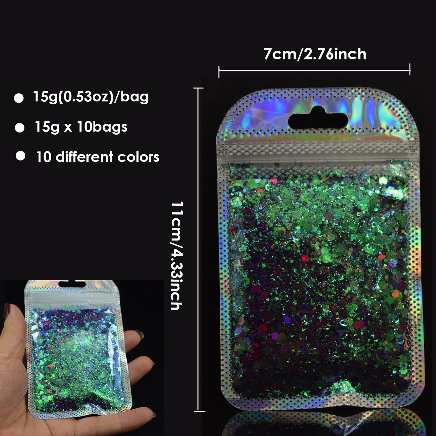 Color Shift Glitter, 150g/5.29oz PET Chunky and Fine Mixed Craft Glitter Sequins Chameleon Glitter Powder for Tumblers, Epoxy Resin, Nail Art, Slime, Body, Face, Cosmetic, Jewelry Making