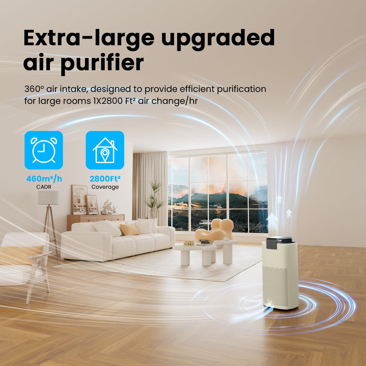 MERONTE MR7566-WF HEPA Air Purifier for Large Room Home, 3600 ft², Ivory