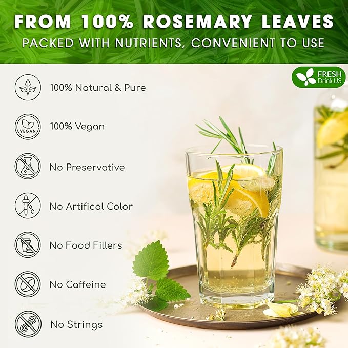 FreshDrinkUS, Premium 40 Rosemary Leaf Tea Bags, 100% Natural and Pure Rosemary Dried Leaves, Pure Herbal Tea, No Additives, No Caffeine, No Gluten, Vegan.