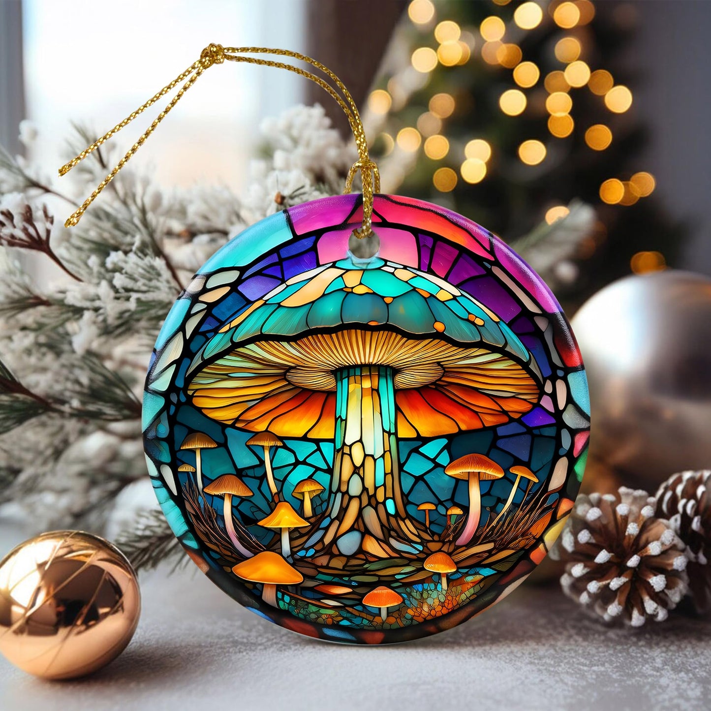 Stained Ceramic Mushroom Ornament - Christmas Ornaments & Home Decor for Mushroom Lovers