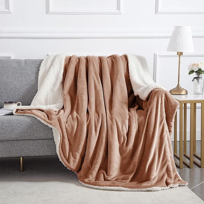 IR Imperial Rooms Sherpa Fleece Throw Blanket for Couch - Soft and Fuzzy Blanket for Winter - Reversible Thick and Warm Fluffy Throw Blankets for Bed, Sofa, Camping and Travel, Camel, 50x60 Inches