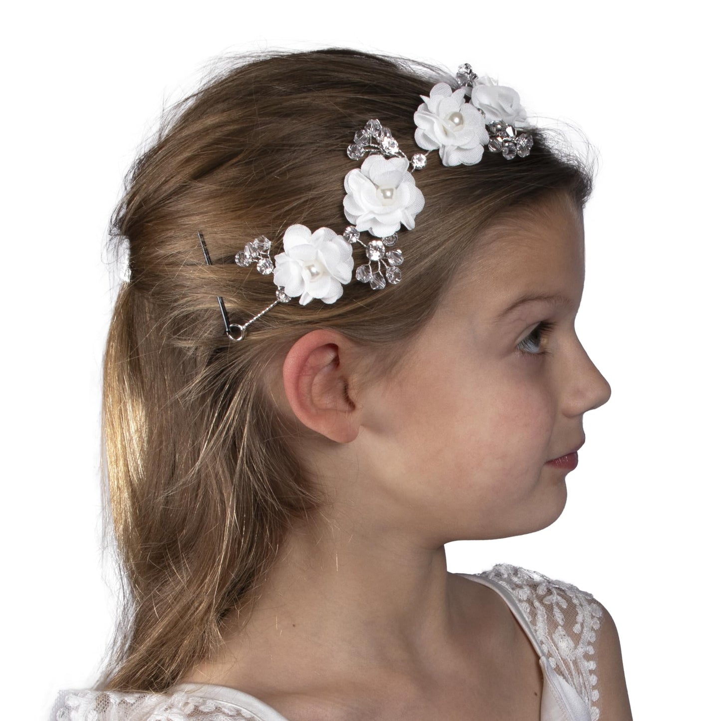 Needzo White Flower Hair Vine, Bridal, Wedding, First Communion Headpiece, Accessories for Girls and Women, One Size