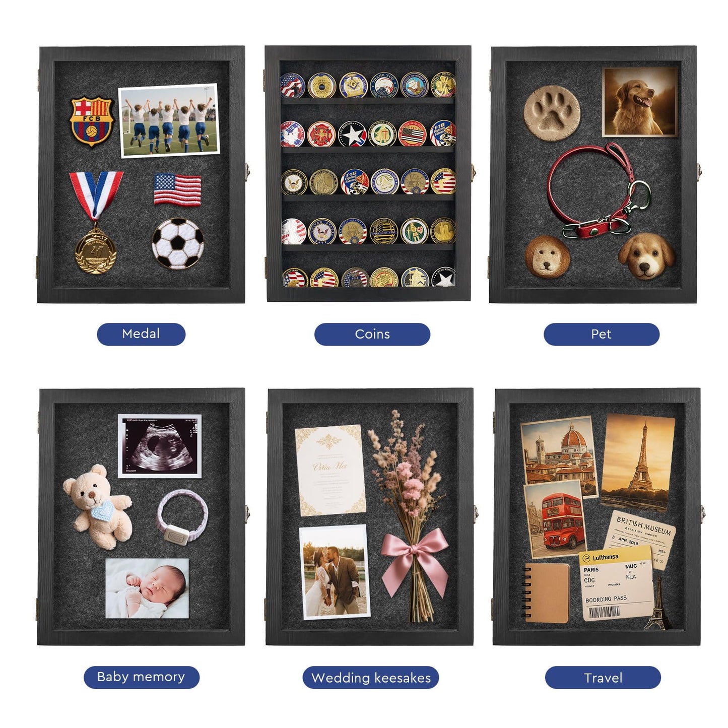 Black Shadow Box Frame 11X14 with Shelves, Medal/Challenge Coin Display Case, Pet Memorial/Wedding Shadow Box, Best Anniversary/Birthday/Bridal Shower/Engagement/Wedding Registry/House Warming Gifts
