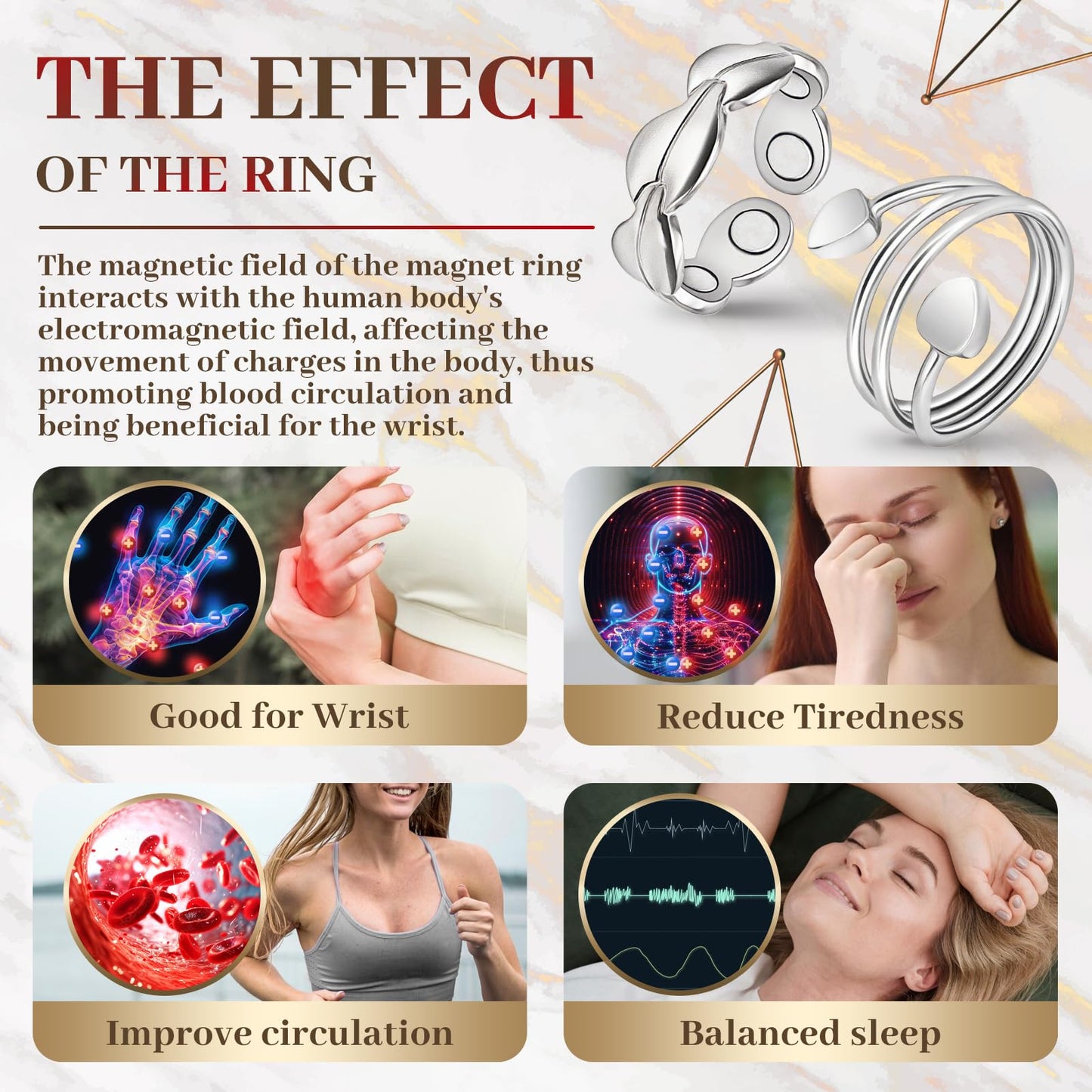 Auramag Copper Rings for Women, Lymphatic Drainage Magnetic Thumb Ring with Magnet, 99.99% Pure Copper Jewelry Gift with Box(Set of 2)