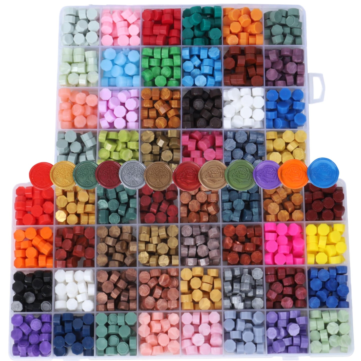 Wax Seal Kit, 56 Colors 1456 Pcs Sealing Wax Beads with Melting Warmer Spoon, Candles, Seal Stamp Set for Wedding Invitation, Letter Stamp Sealing and DIY Craft