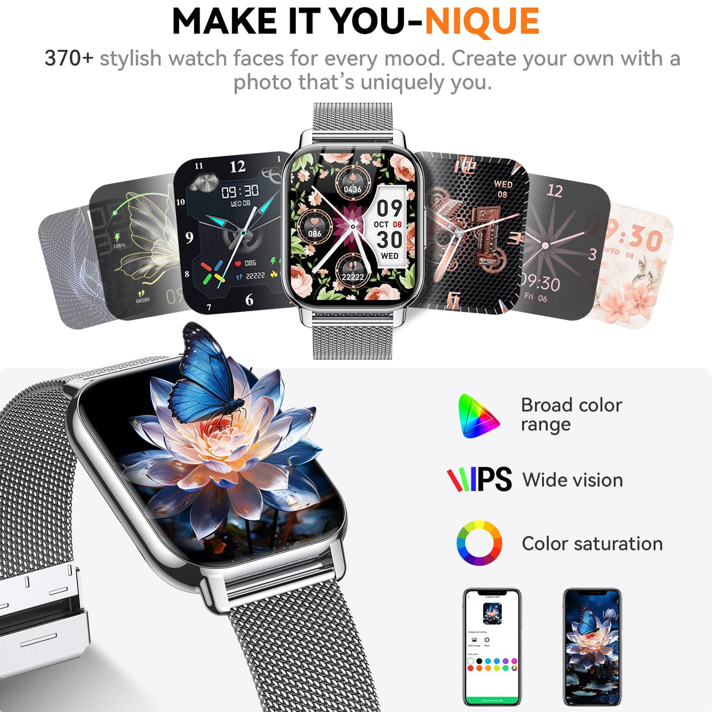 Smart Watch for Women(3 Bands), Smartwatch Fitness Tracker with Bluetooth Calls & AI Voice Control, 1.85’’ HD Screen, Heart Rate/SpO2 Monitor, Sleep Tracker, Compatible with Android iOS (Silver)