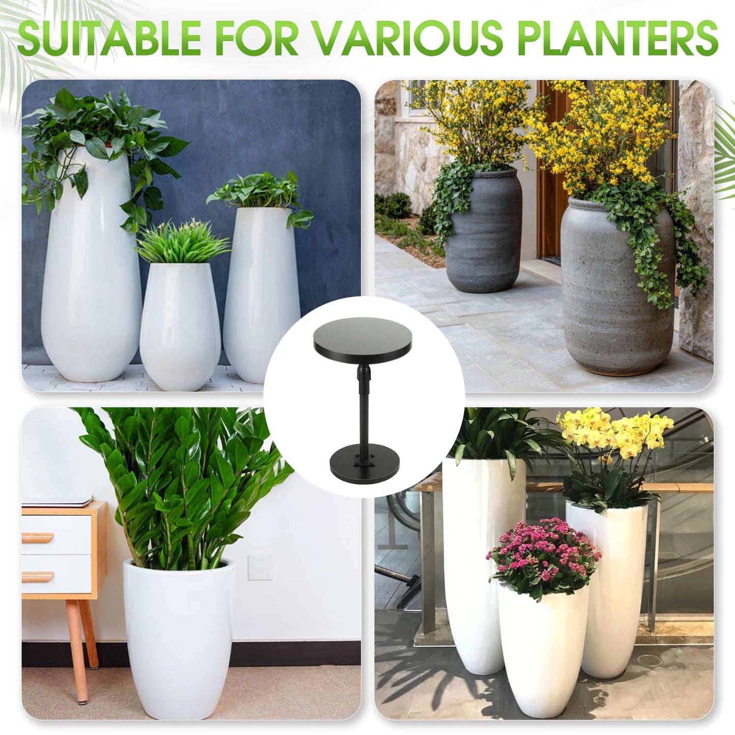 Flantor 2 Pack Adjustable Plant Risers for Inside Pots - Liftable Base Insert for Tall & Large Flower Pots & Plant Containers, 12-21" Adjustment Indoor Outdoor Use for Deep Pot (6" 8" 10" Base or Top)