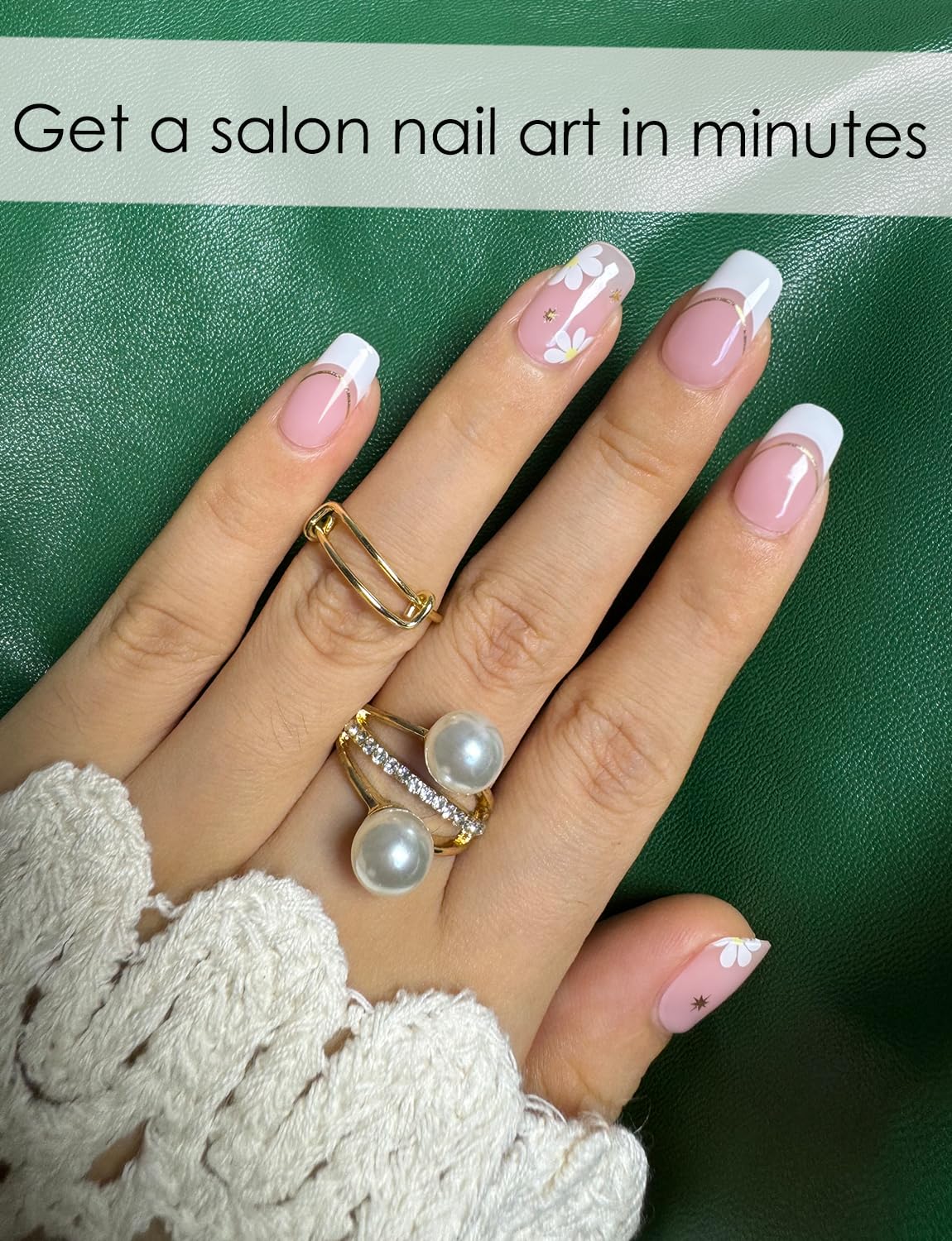 Semi Cured Gel Nail Strips - French Pink Flower Hydrangea Nail Wraps, 20pcs, UV Ready for DIY Nails