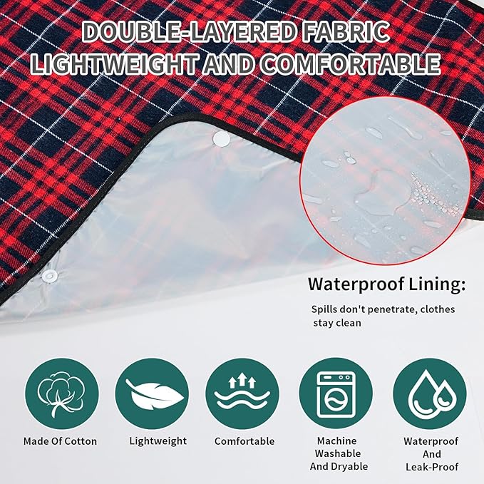 XKDOUS 4 Pcs Adult Bibs For Men Washable Clothing Protector with Crumb Catcher for Eating, Reusable Waterproof Large Feeding Adult Bibs Gift for Men Women Elderly Senior