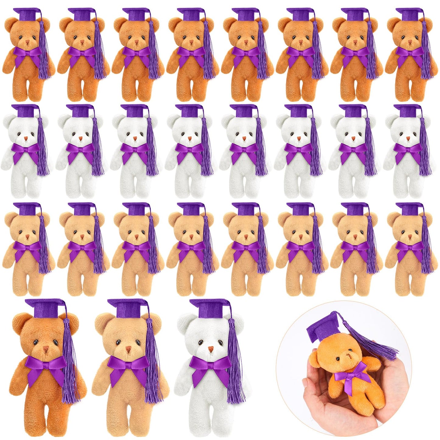 Sotiff 24 Pcs Mini Graduation Bear Plush Gift Stuffed Animal with Cap Gift for Her, for Him, Class of 2026 Graduation Present for College High School for DIY Keychain Xmas Decorations(Purple Cap)