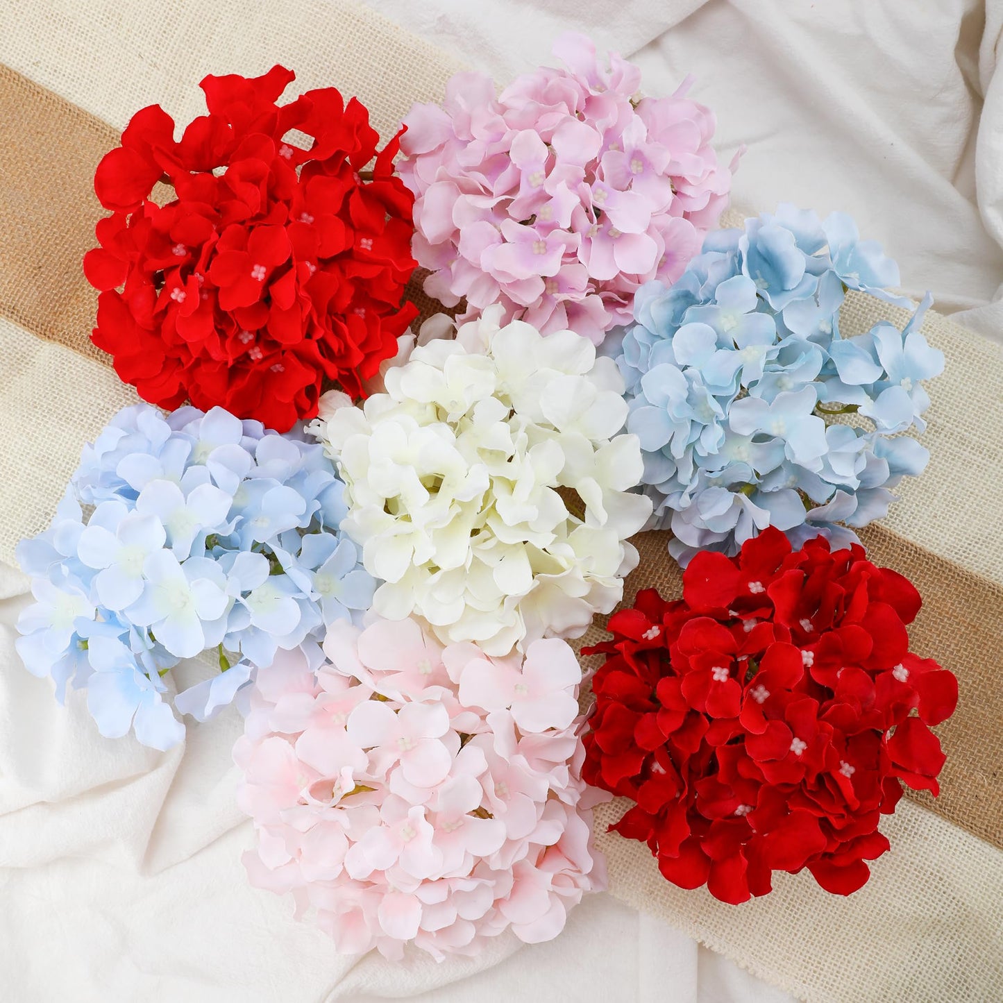 FLORRALIA Fake White Hydrangea Artificial Flowers - Faux Silk Hydrangeas Flowers Heads with Stems Real Touch for Home Wedding Party Table Decor(CreamWhite,Pack of 10)