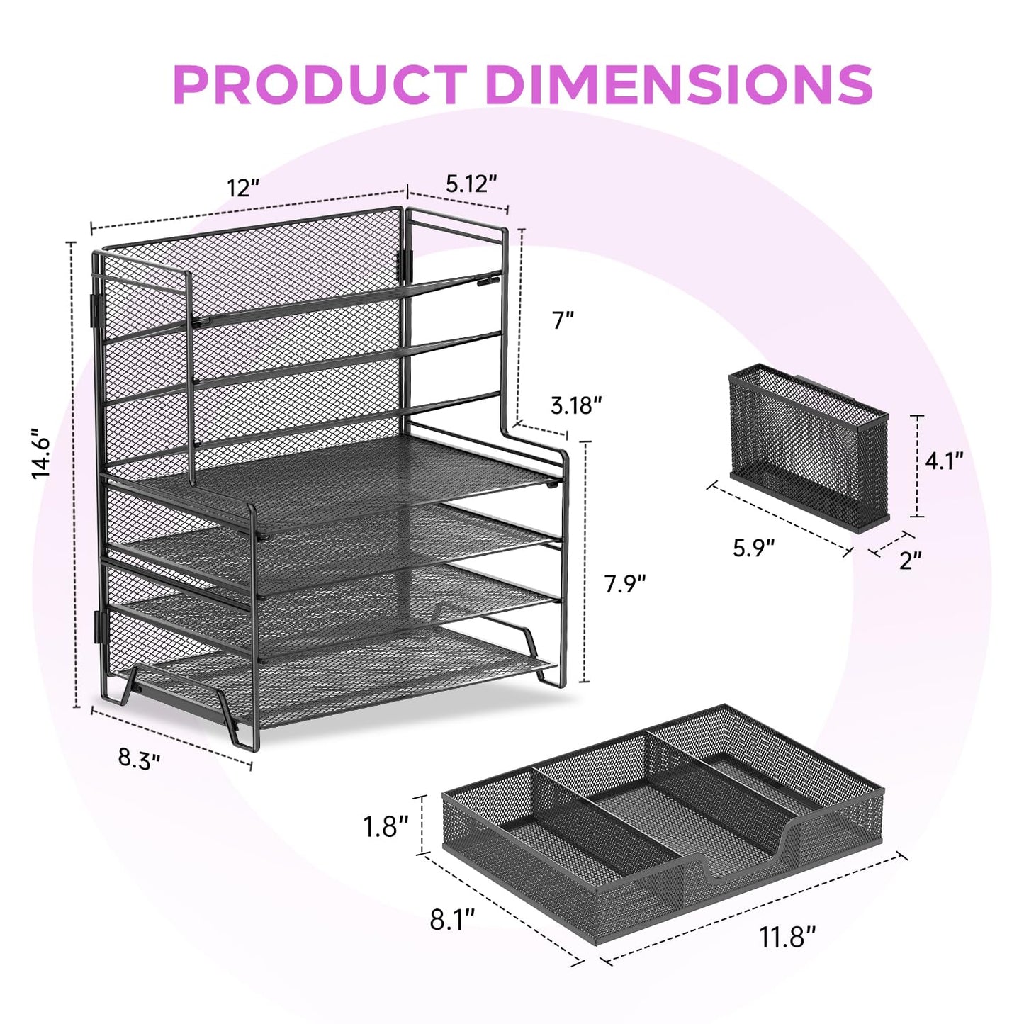 SUPEASY 7 Tier Desk Organizer with Drawer & Pen Holder, Heavy Duty Metal Letter Tray Paper File Organizer for Home Office School Classroom, Black