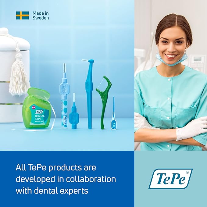 TePe Interdental Brush Extra Soft, Supersoft Dental Brush for Teeth Cleaning, Pack of 8, 0.6 mm, Medium Gaps, Blue, Size 3