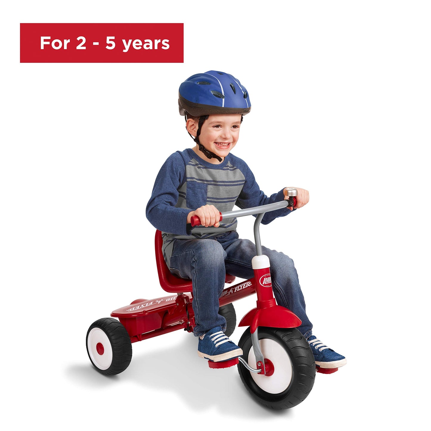 Radio Flyer Deluxe Steer & Stroll Trike, Red, for Kids 2-5, 2-in-1 Parent Steer Tricycle, Removable Push Handle, Adjustable Seat, Steel Frame, Covered Storage Bin, Tricycle for Toddlers and Kids