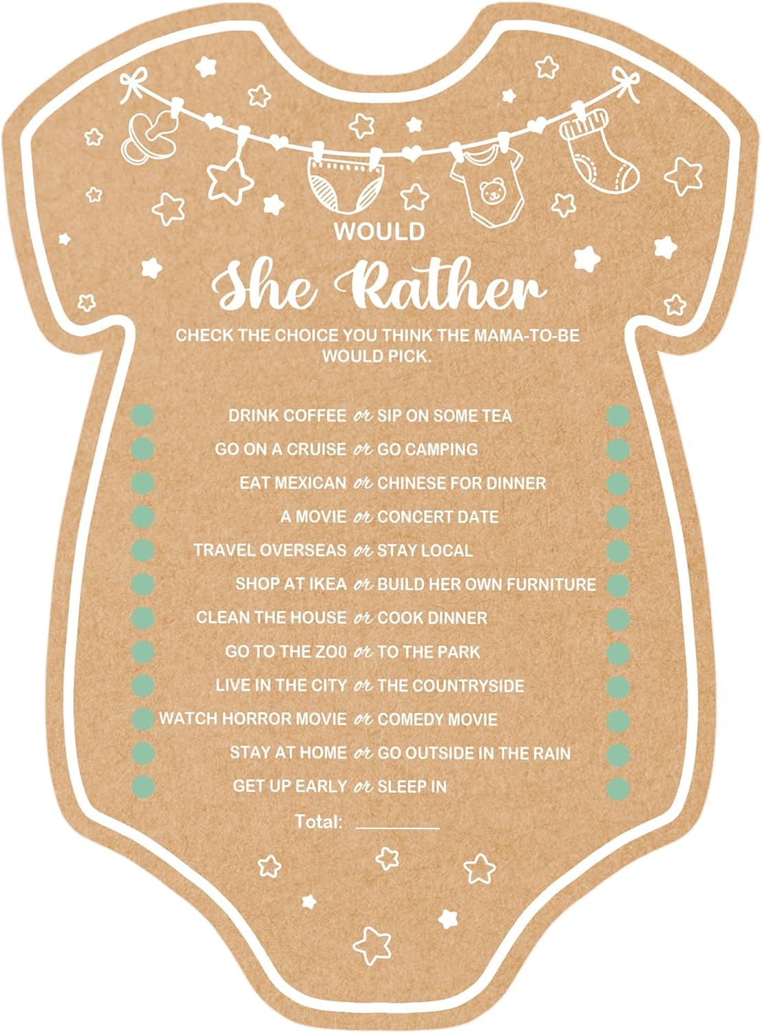 Baby Shower Games, Would She Rather Baby Shower Game, Set of 30 Cards, Baby Games for Baby Shower, Rustic Baby Shower Decorations, Baby Shower Ideas