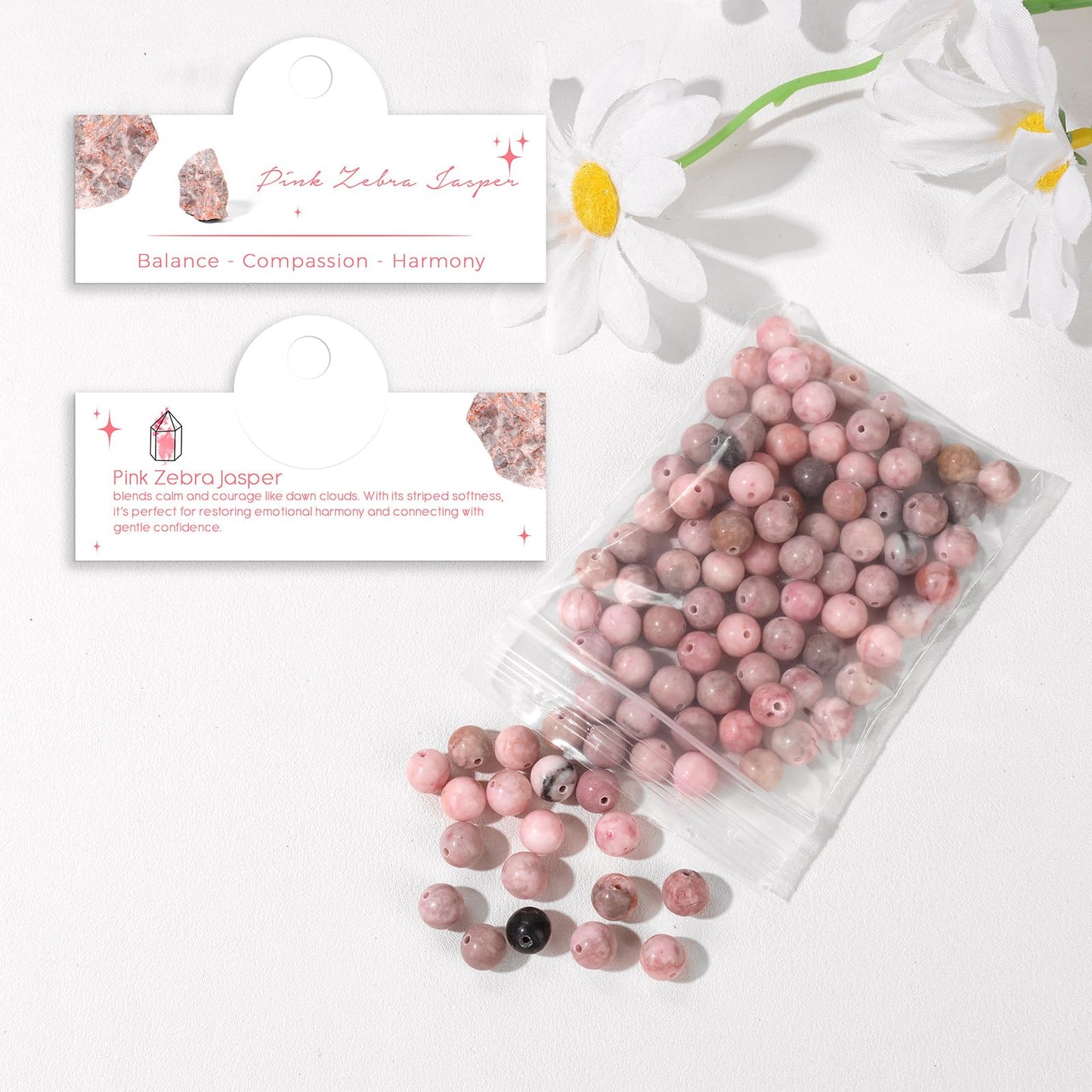 Raicegs 100pcs 8mm Pink Zebra Jasper Beads Natural Gemstone Beads Round Loose Beads for Jewelry Making DIY Bracelets Necklace
