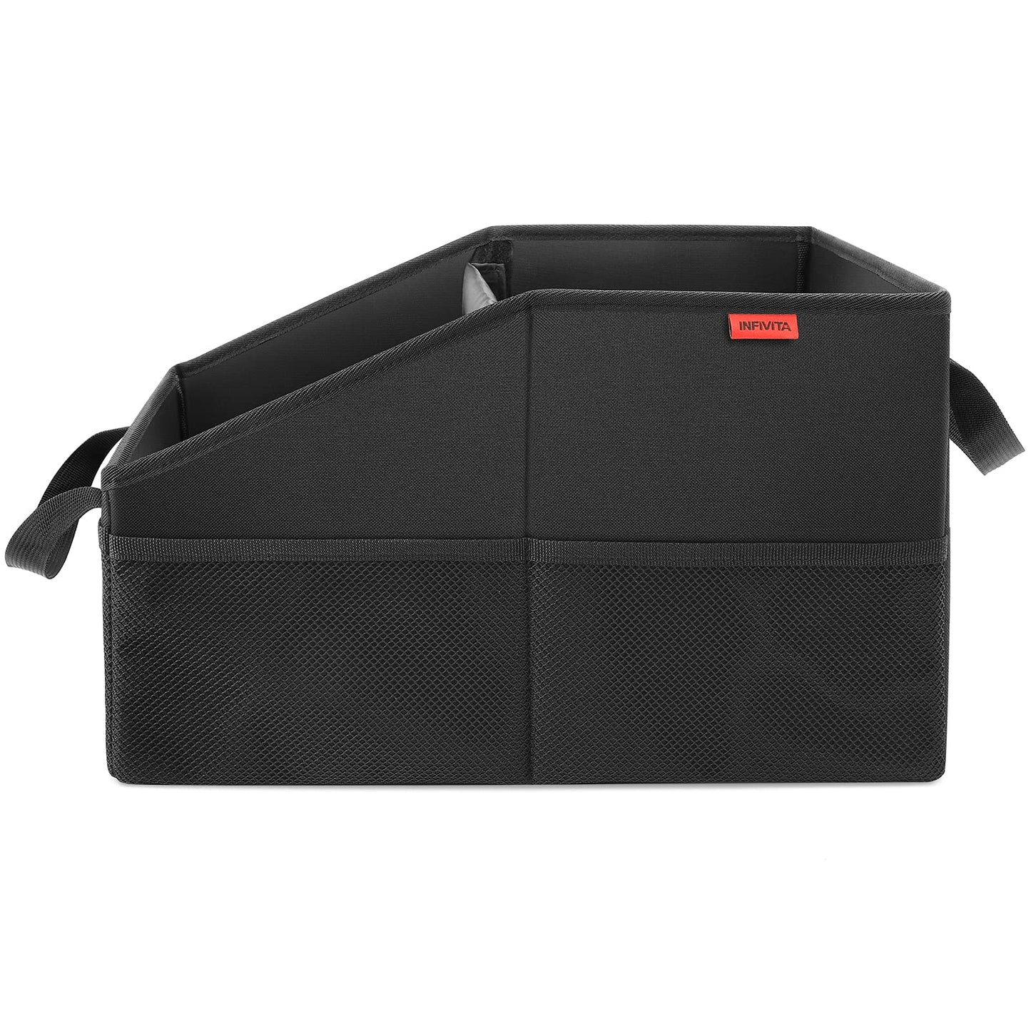 INFIVITA Car Organizer - Automotive Organizer for Front And Back Seat or Floor, Car Caddy Organizer with Divide, Handles and Multiple Mesh Pockets