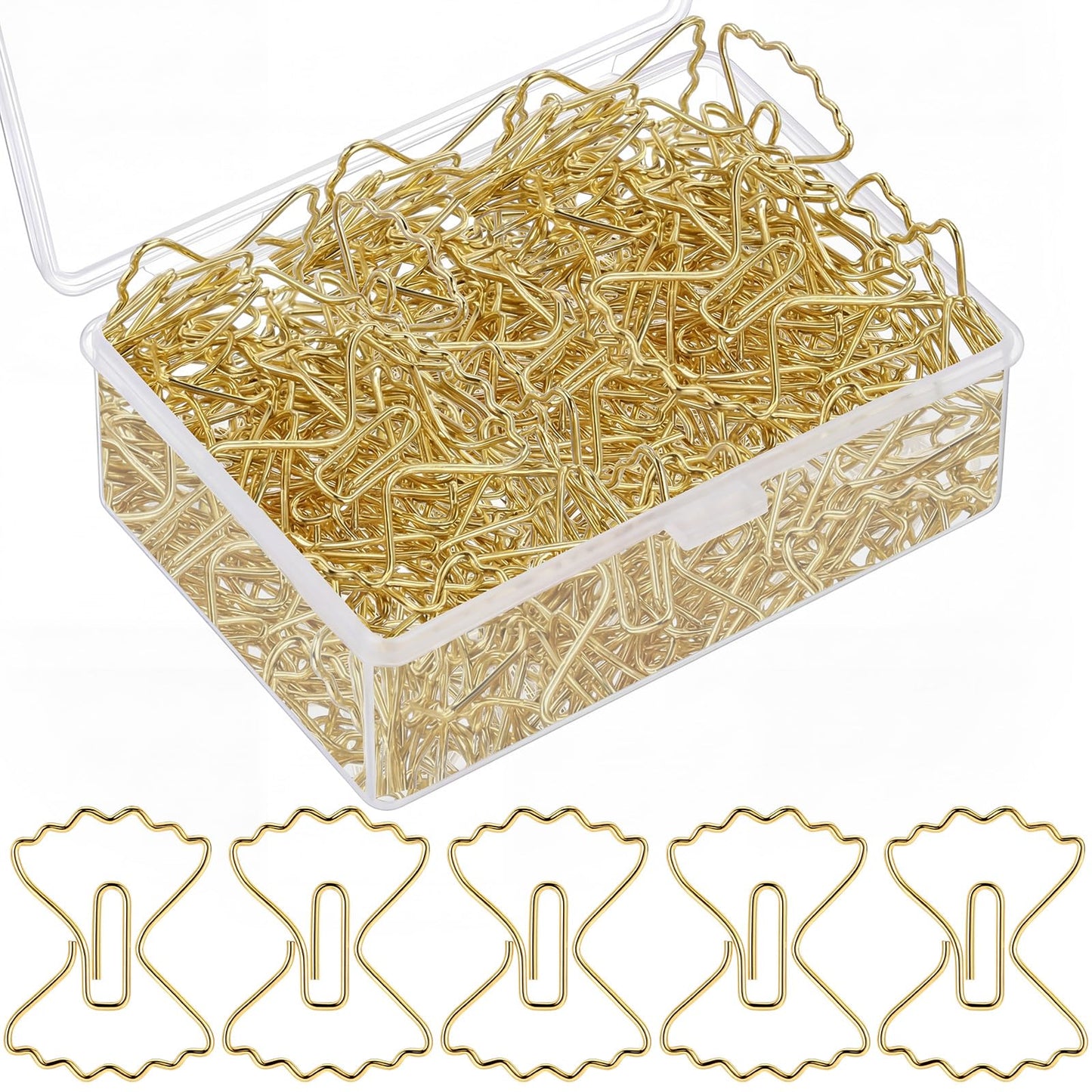 Jetec 100 Pcs Pasta Paper Clip Mini Bow Shaped Stainless Steel Cute Bowknot Paperclips Gold Metal Fancy Decorative Bookmark Bulk for Office Stationery School Document Note Sorting Wedding Baby Shower